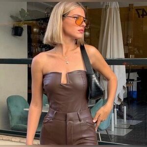 Brown Leather Bodysuit Zara